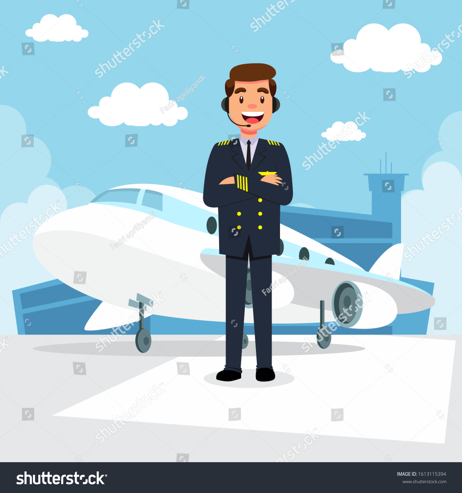 Profession Pilot Aircraft Man Uniform Standing Stock Vector (Royalty ...