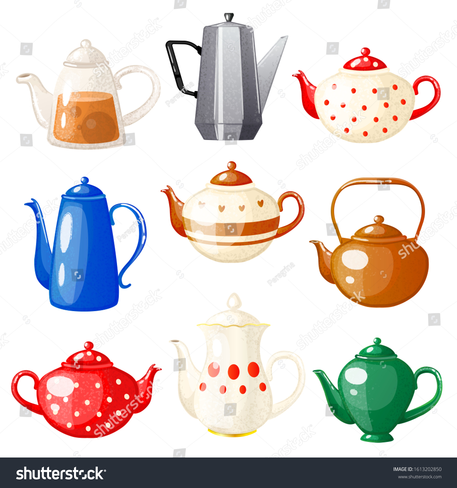 Cute Set Teapots On White Background Stock Vector (Royalty Free ...