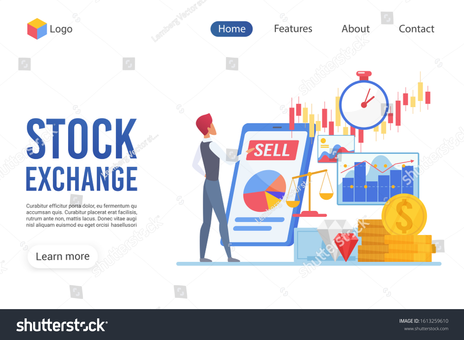 Stock Exchange Landing Page Vector Template Stock Vector (Royalty Free ...