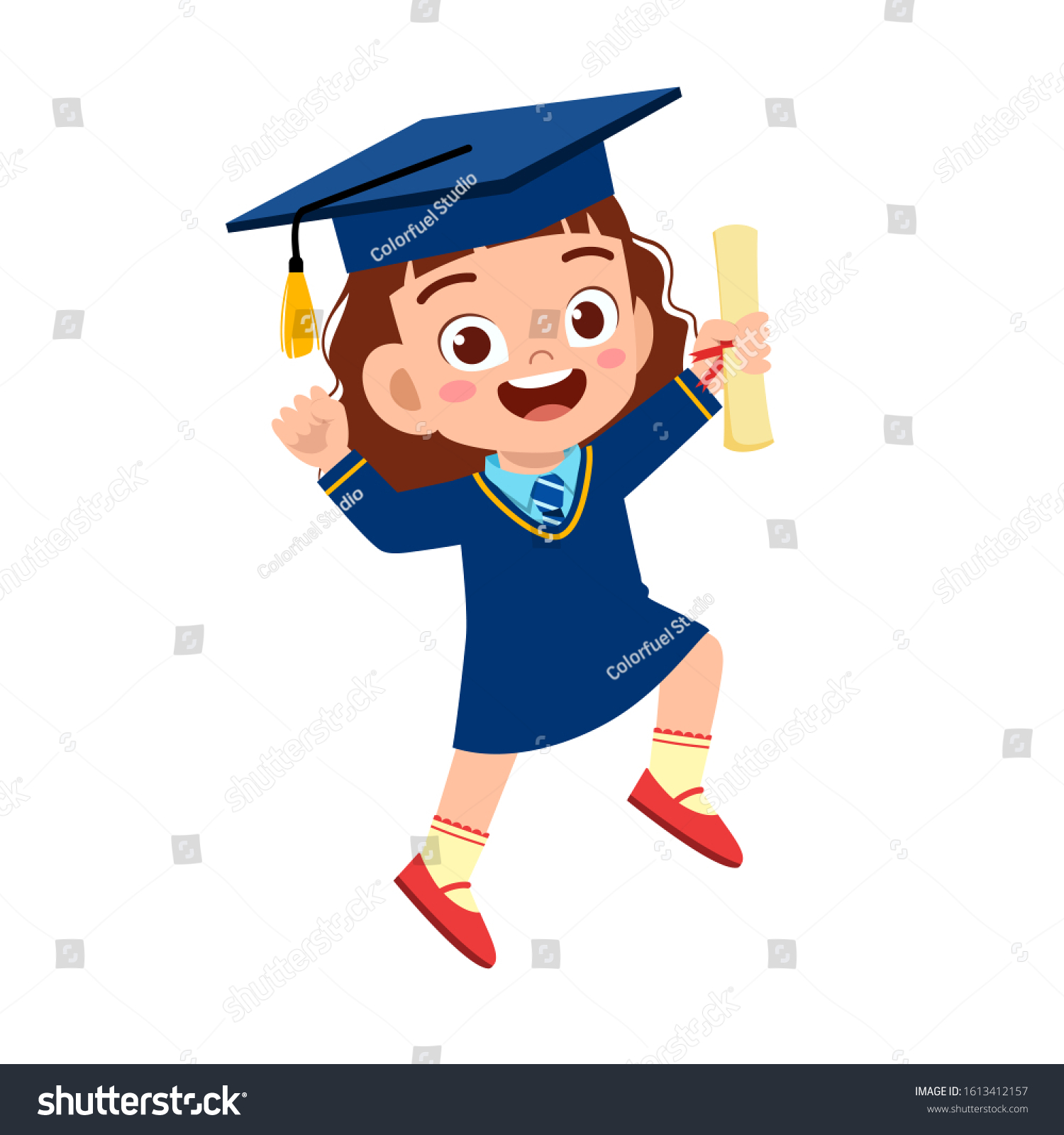 Happy Cute Little Kid Girl Graduate Stock Vector (Royalty Free ...