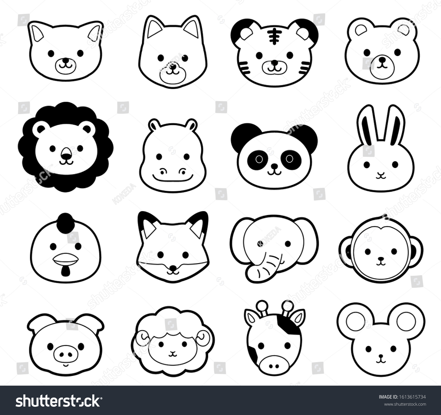 Cute Animal Face Icon Line Illustration Stock Vector (Royalty Free ...