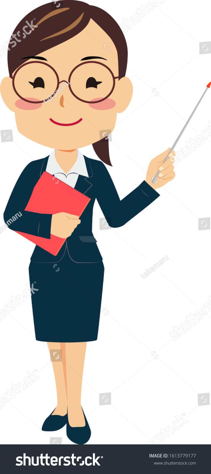 Illustration Woman Suit Holding Pointing Stick Stock Vector (Royalty ...