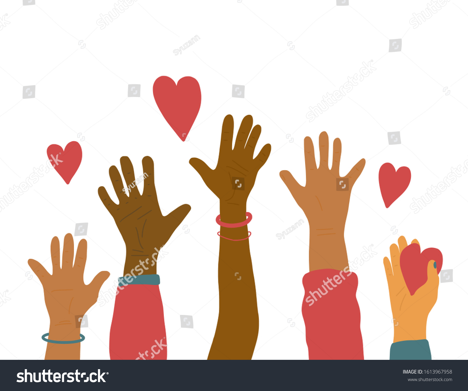 Volunteers Concept Different Hands Heart Isolated Stock Illustration ...