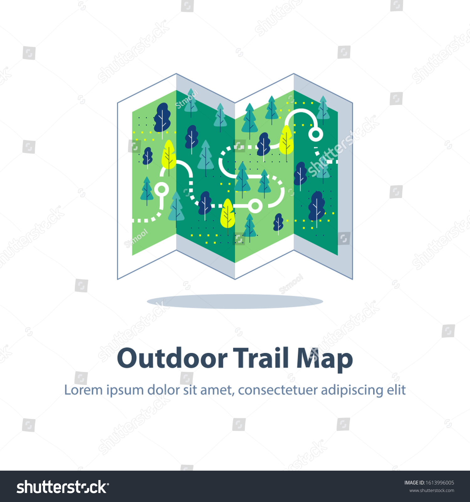 Folded Hiking Trekking Map Forest Trail Stock Vector (Royalty Free ...