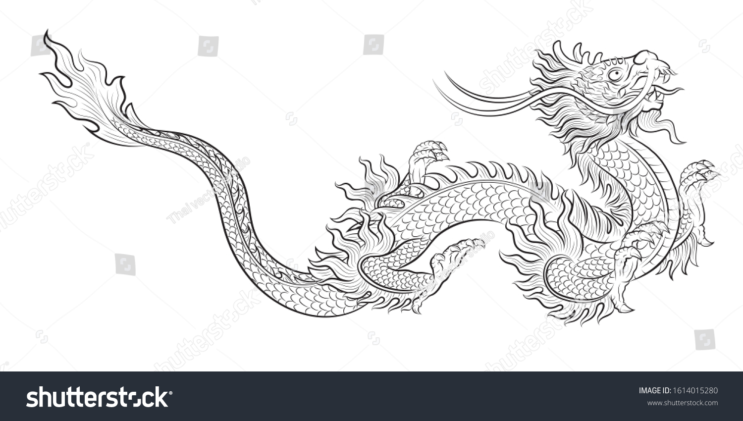 Hand Drawn Line Art Chinese Dragon Stock Vector (Royalty Free ...