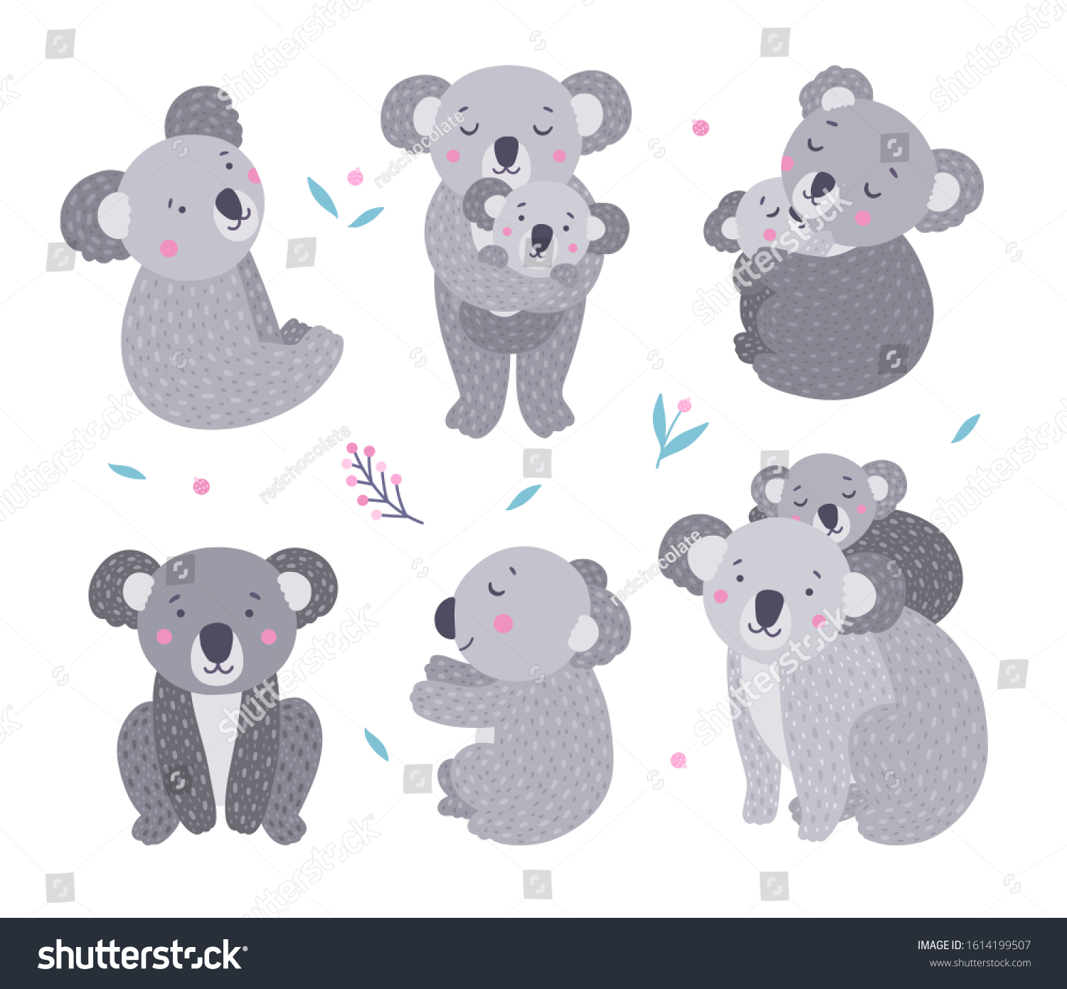 Koalas Vector Set Funny Gray Bears Stock Vector (Royalty Free ...