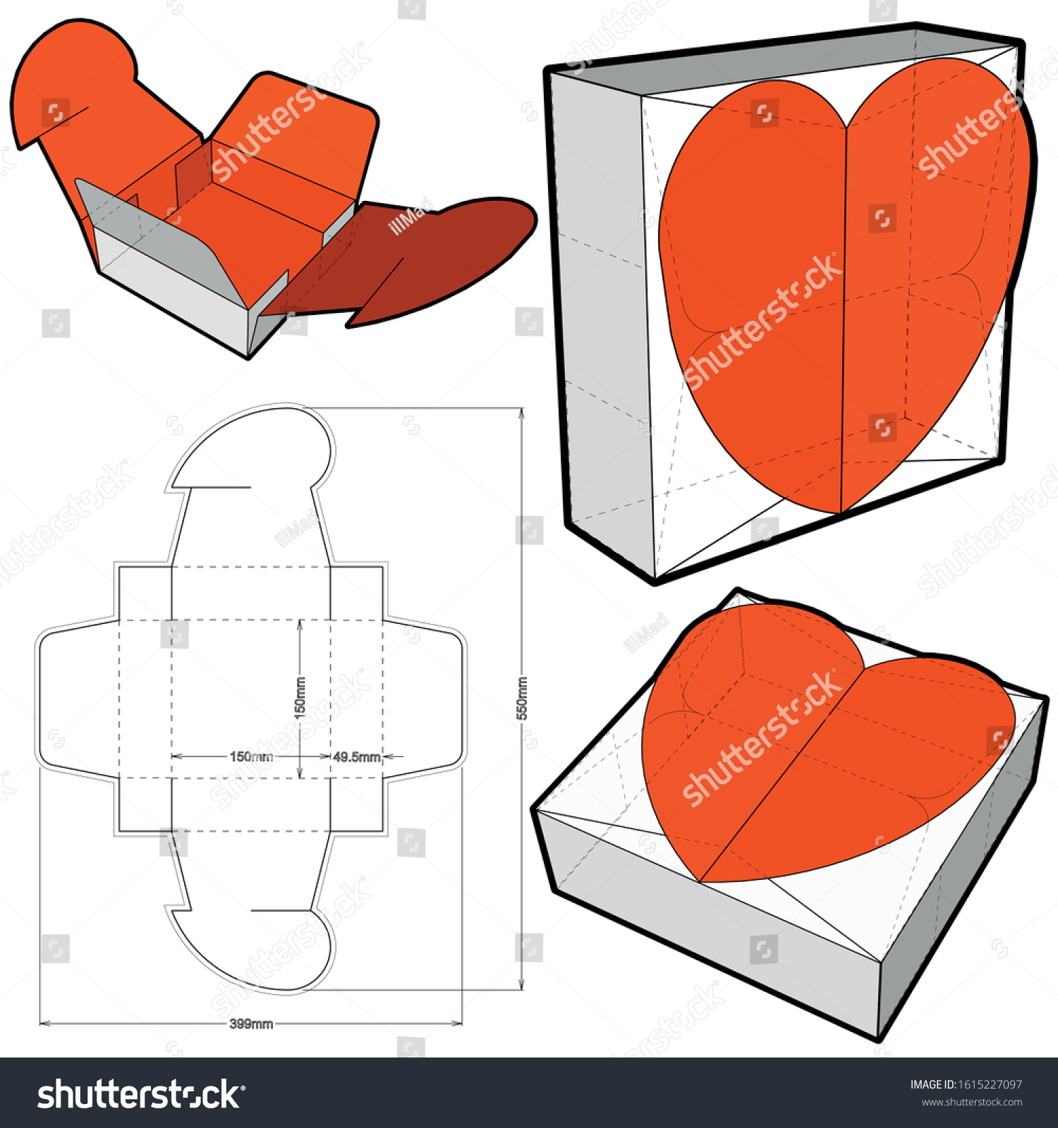 Cake Box Heart Shapeinternal Measurement 15x15495cm Stock Vector 