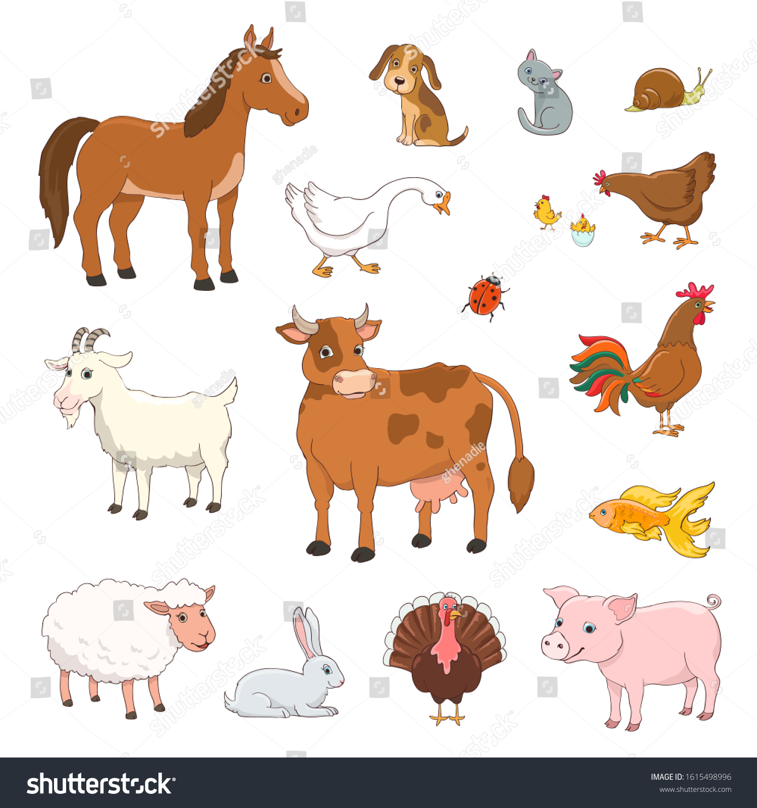 Set Cartoon Farm Animals Poultry On Stock Vector (Royalty Free ...