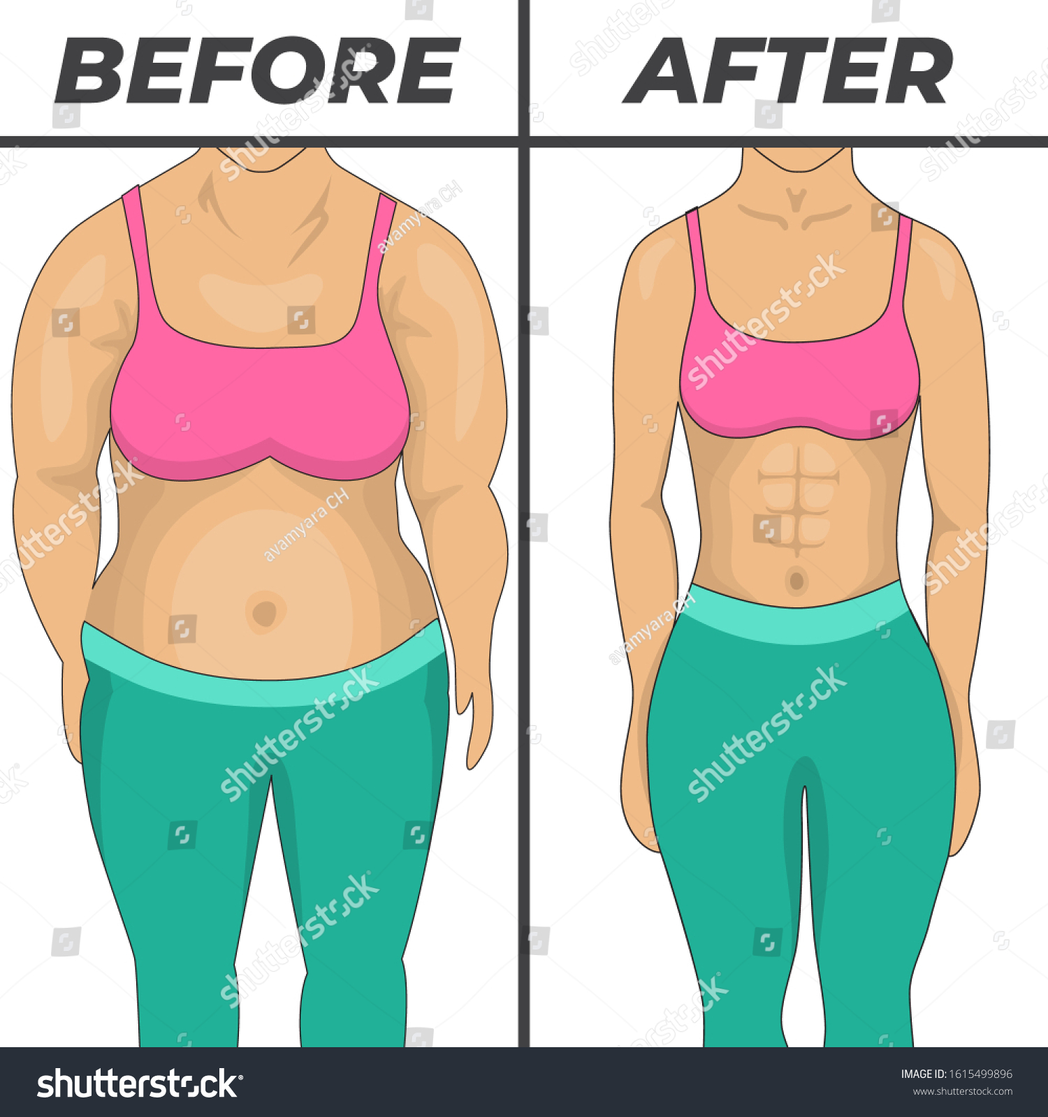 Weigh Loss Concept Design Before After Stock-vektor (royalty