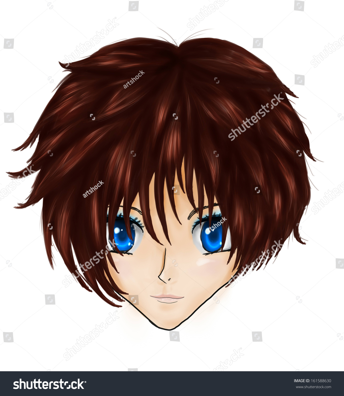 Head Beautiful Brunette Girl Anime Manga Stock Illustration 161588630 ...