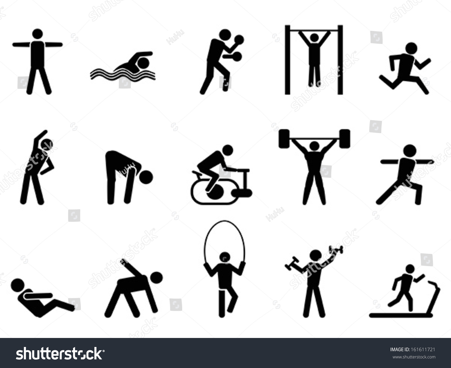 Black Fitness People Icons Set Stock Vector (Royalty Free) 161611721 ...