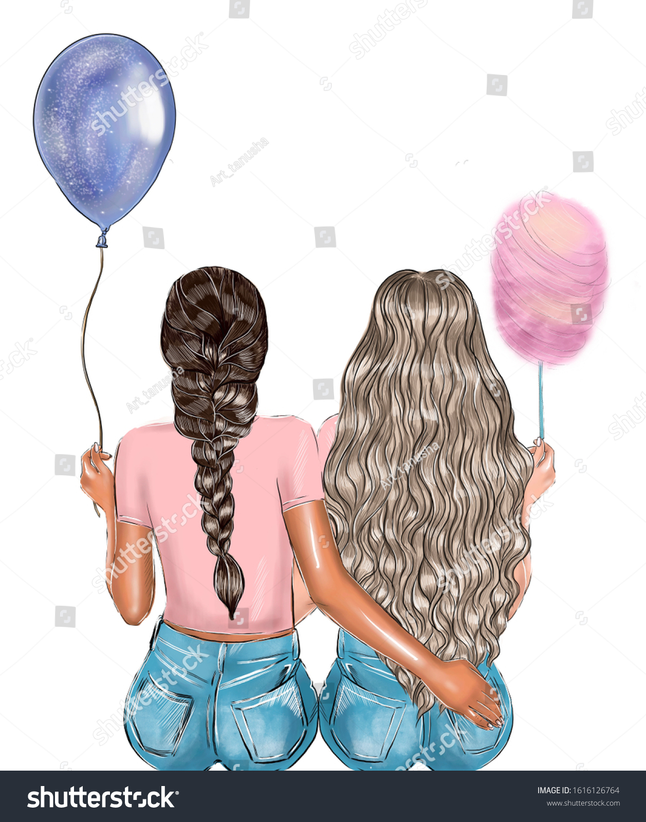 Couple Girls Sitting On Bench Hugging Stock Illustration 1616126764 ...