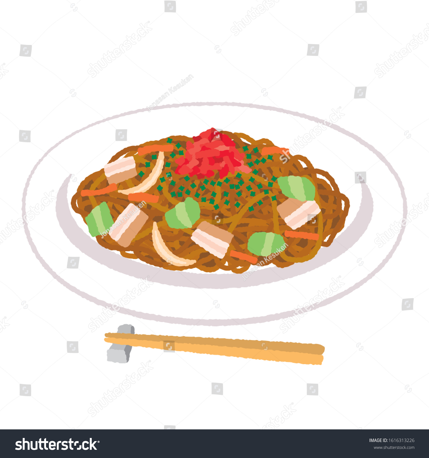 Yakisoba Stirfrid Noodles Illustration Stock Vector Royalty Free