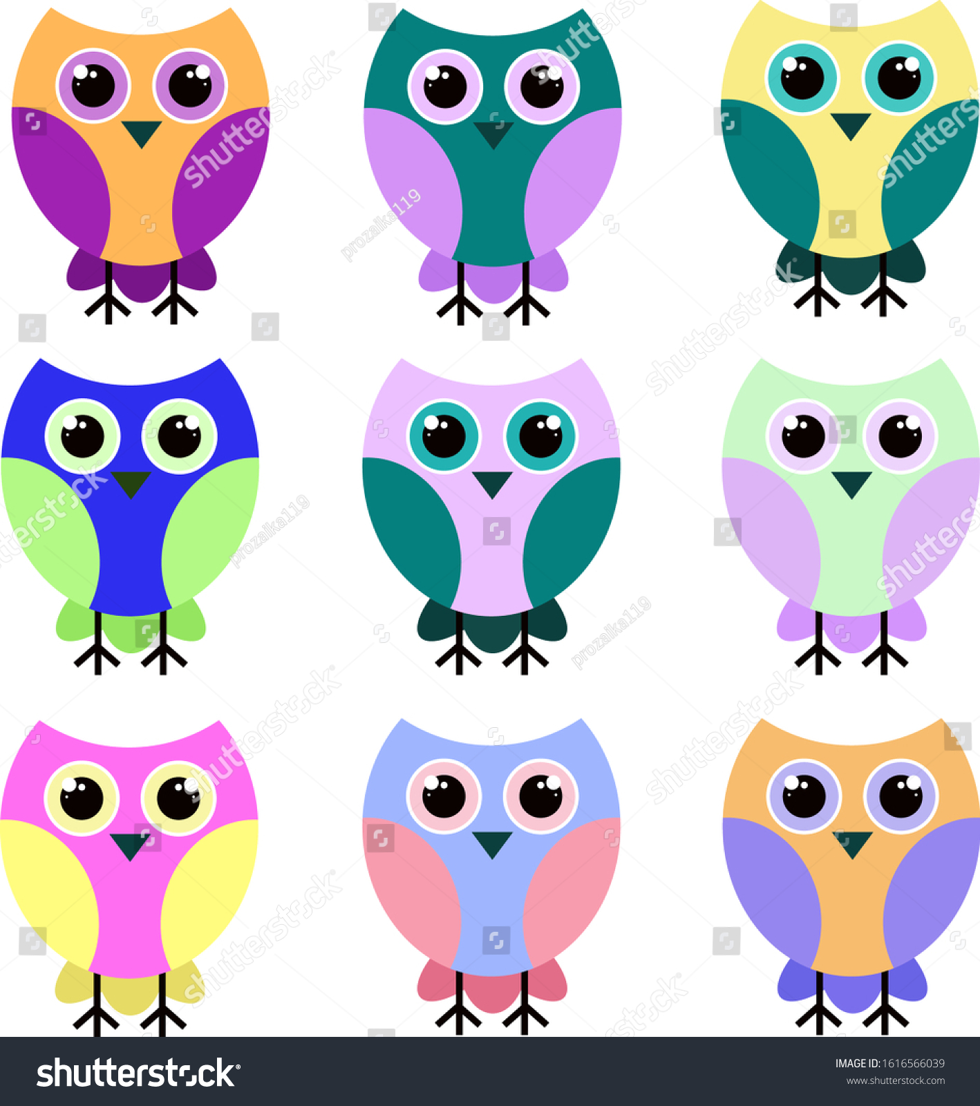 Many Birds Owls Different Vibrant Colors Stock Vector (Royalty Free ...