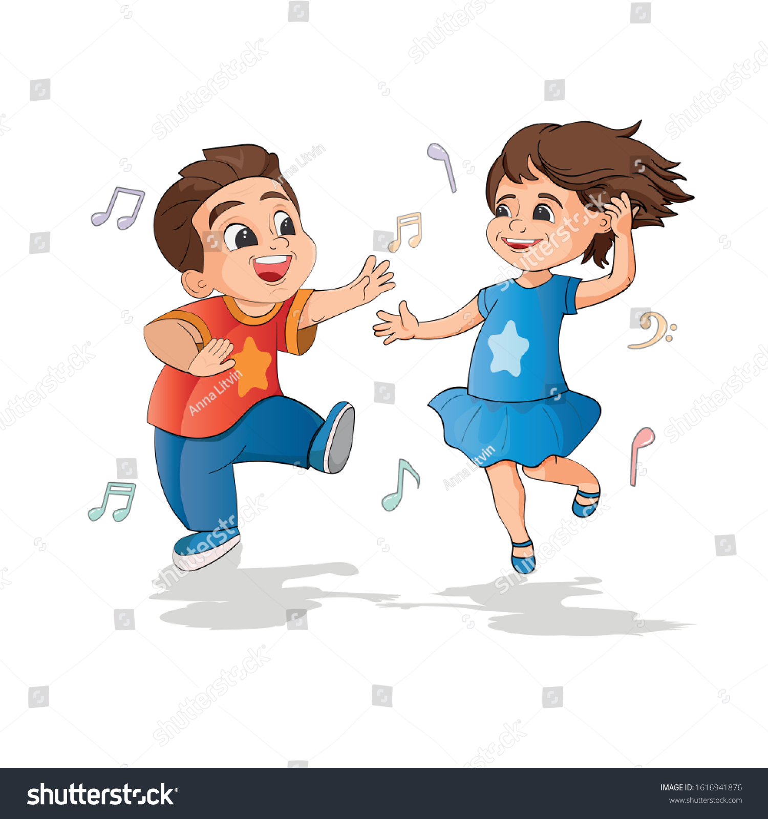 Children Dancing Boy Girl Disco Happy Stock Vector (Royalty Free ...