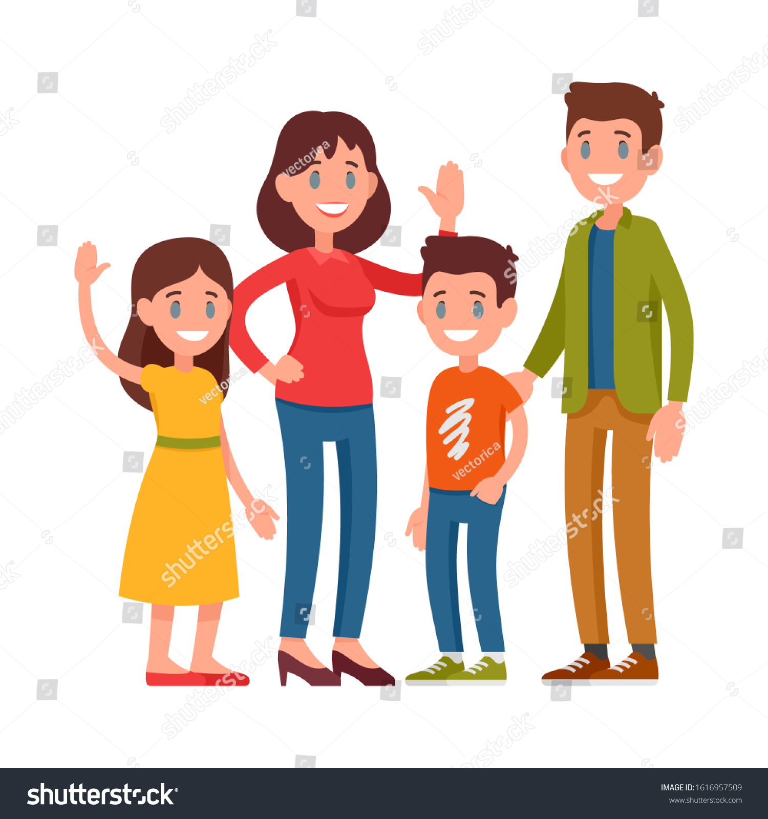 Happy Family Parents Standing Children Mother Stock Vector (Royalty ...