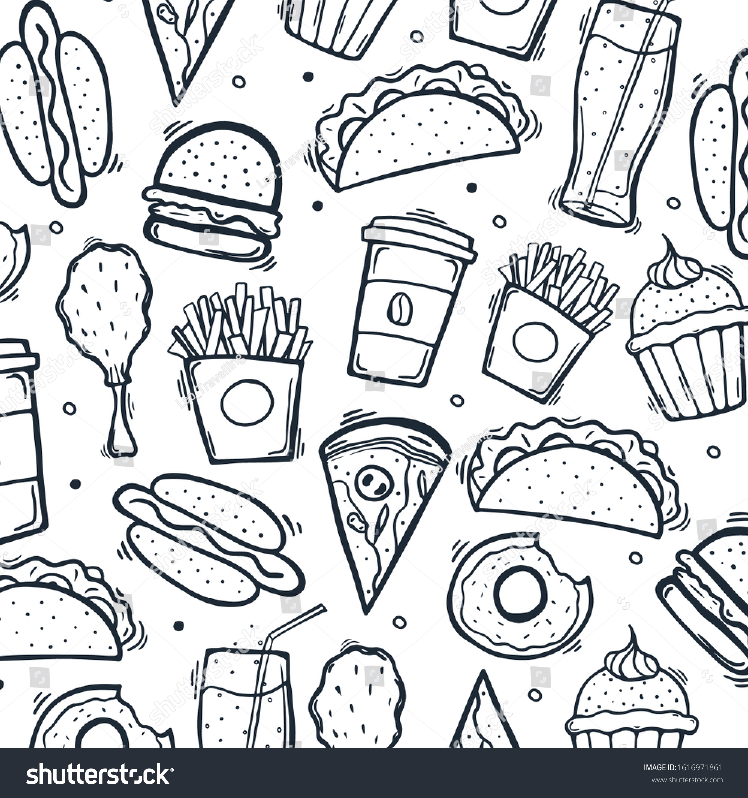 Fastfood Hand Draw Doodle Background Tasty Stock Vector (Royalty Free ...