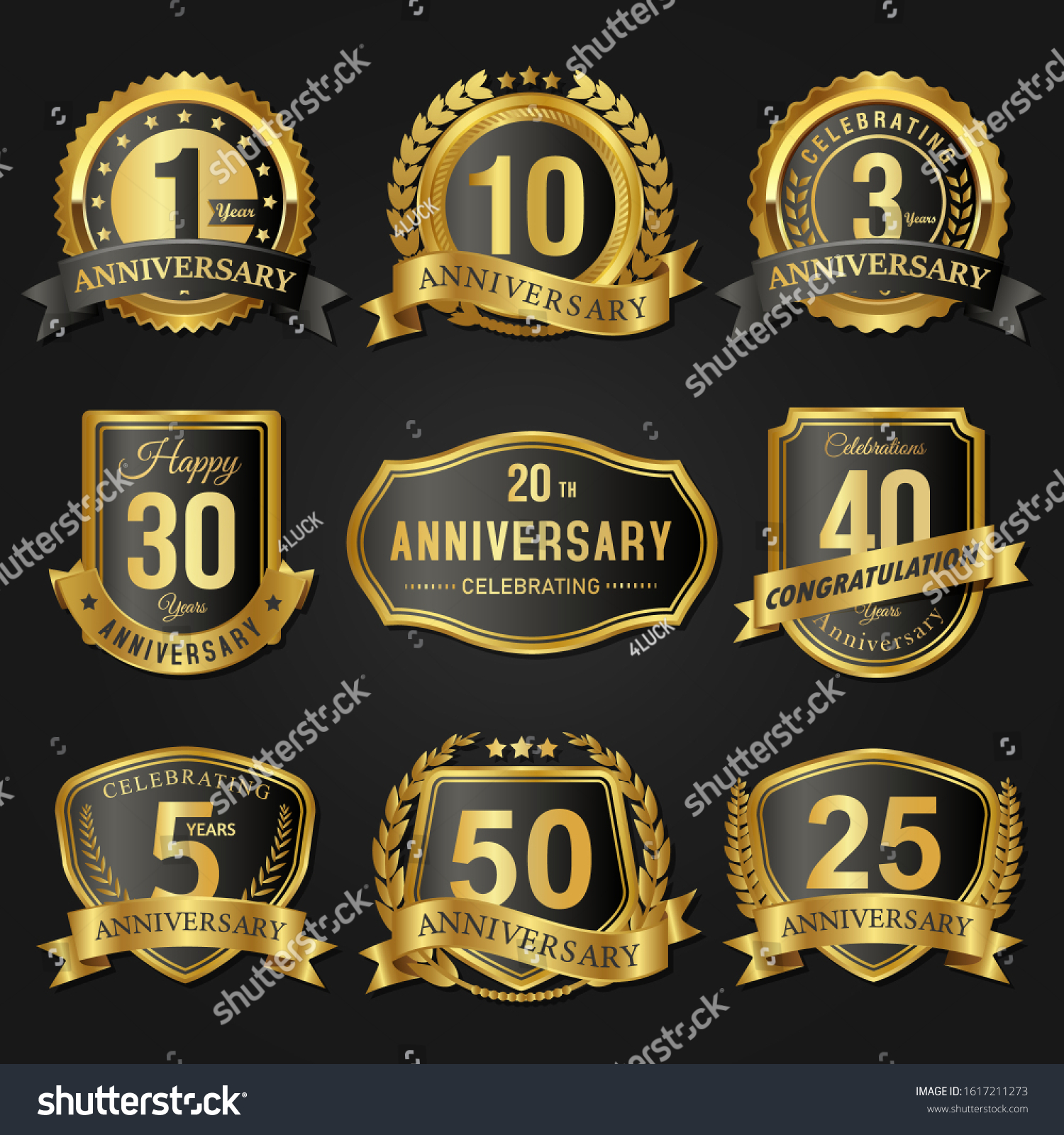 Set Black Gold Years Anniversary Seal Stock Vector (Royalty Free ...