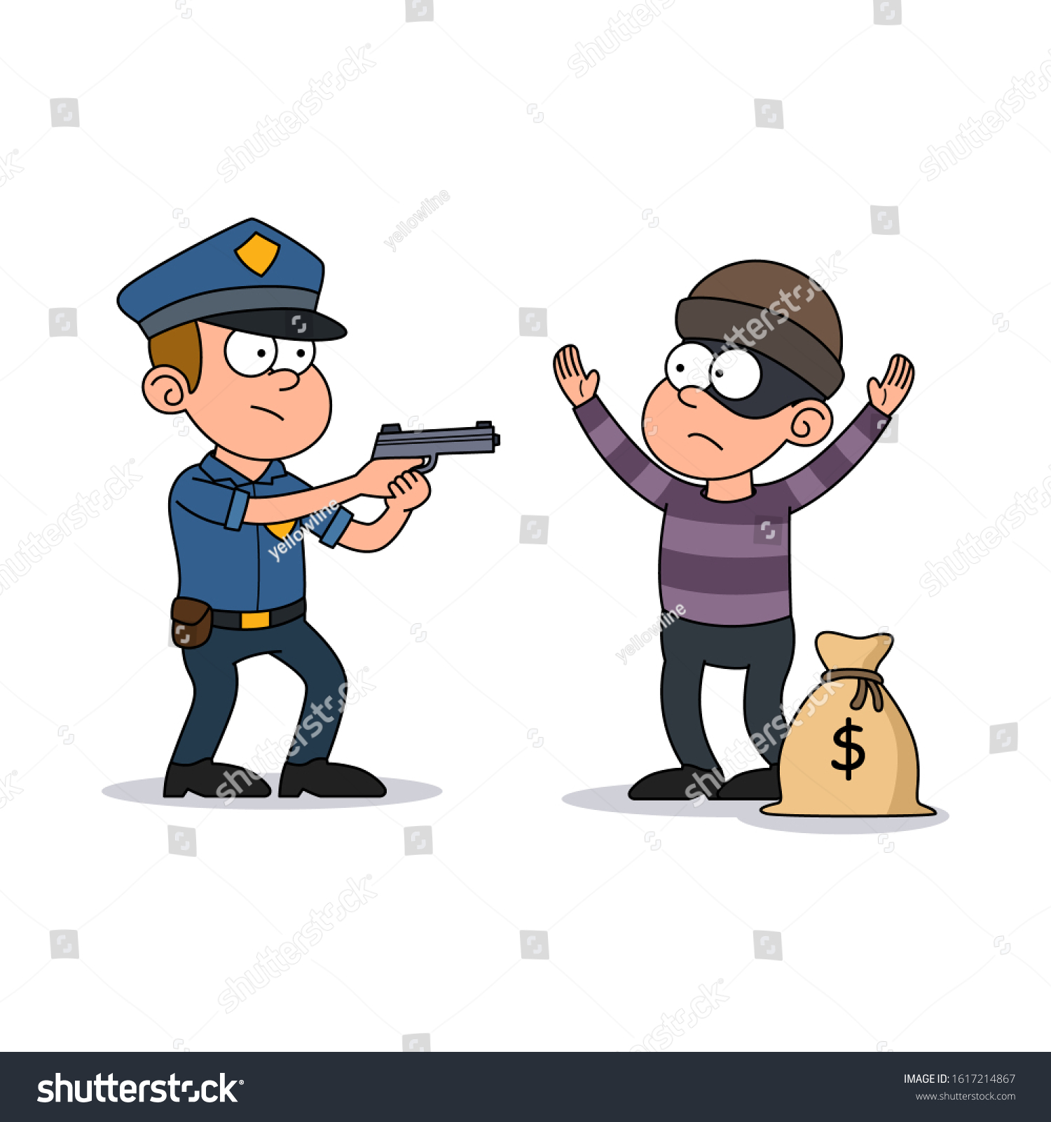 Police Man Caught Robber Retro Cartoon Stock Vector (Royalty Free ...