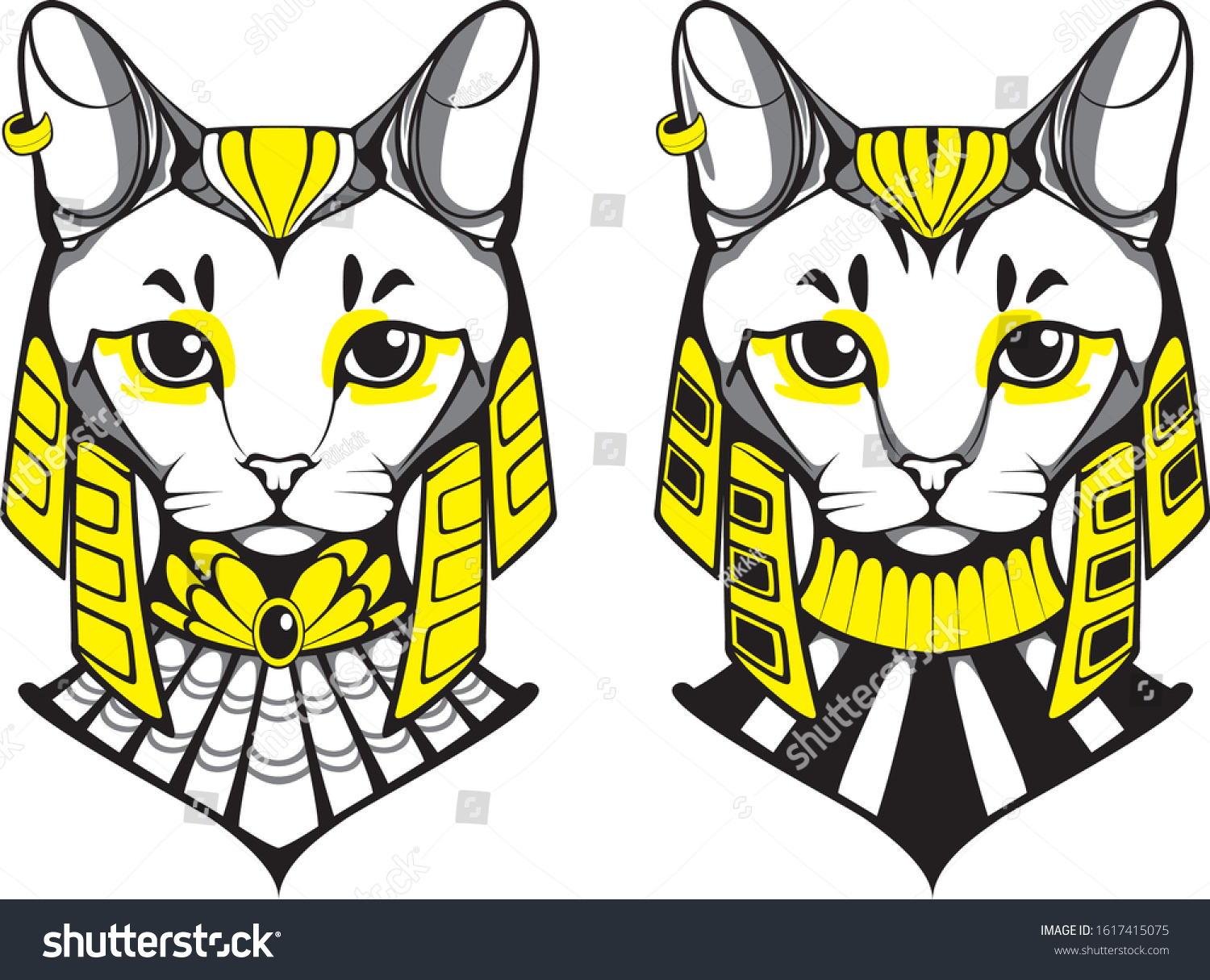 Two Cat Heads Egyptian Style Stock Vector (Royalty Free) 1617415075 ...