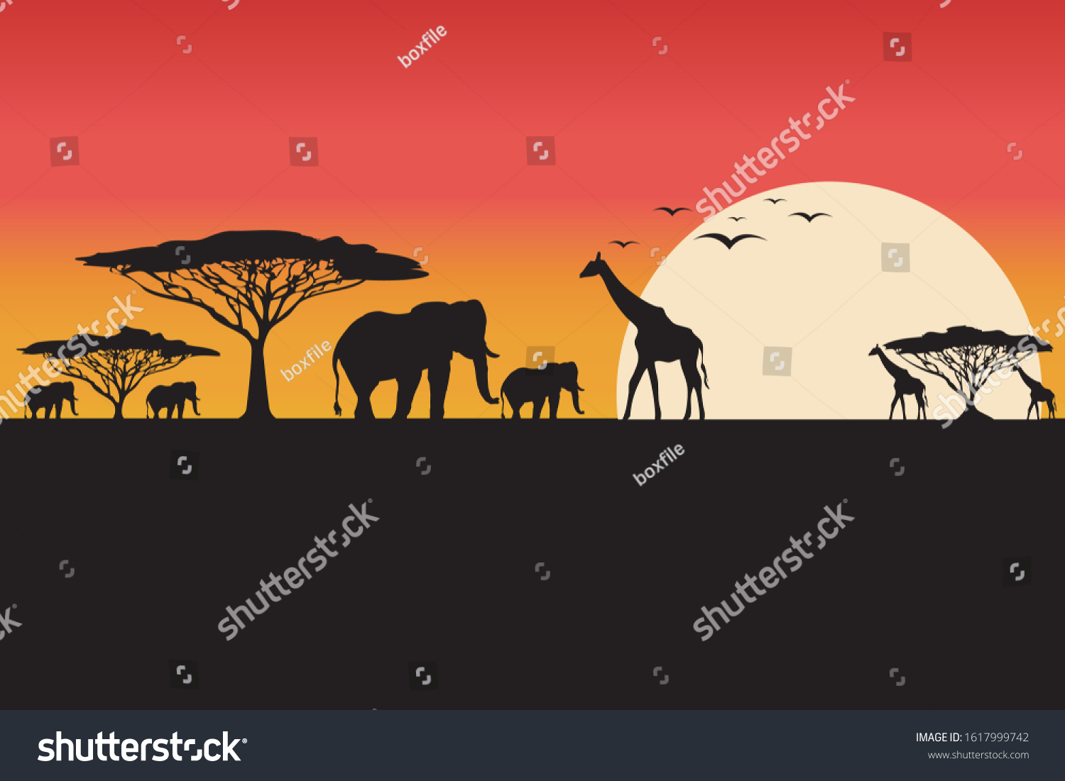 African Safari Sunset Scenery Vector Nature Stock Vector (Royalty Free ...