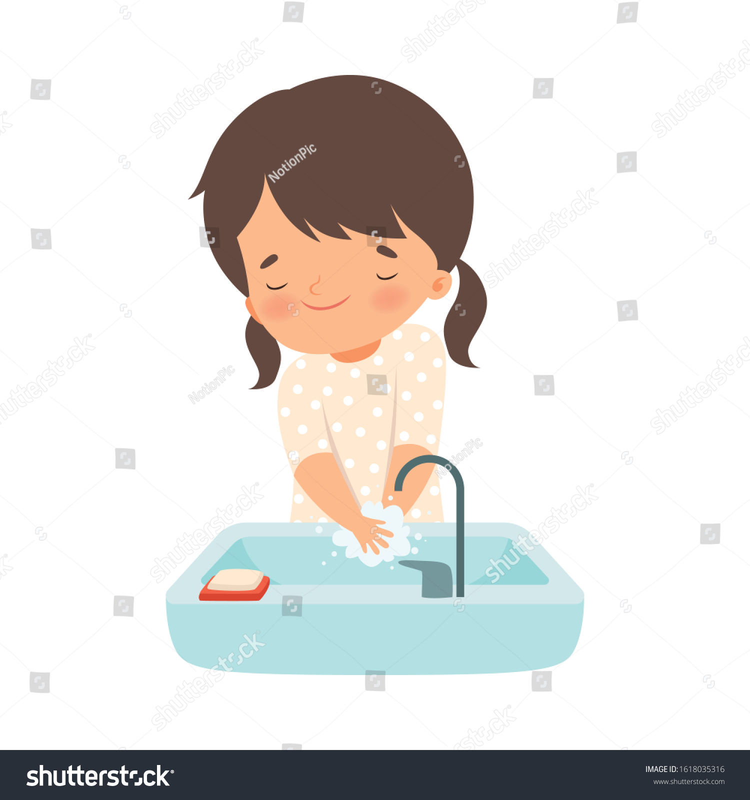 Little Girl Holding Soap Washing Her Stock Vector (Royalty Free ...