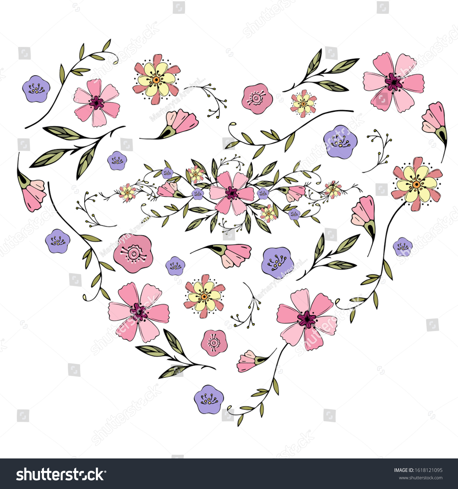 Illustration Heart Flowers Valentinas Day Stock Vector (Royalty Free ...