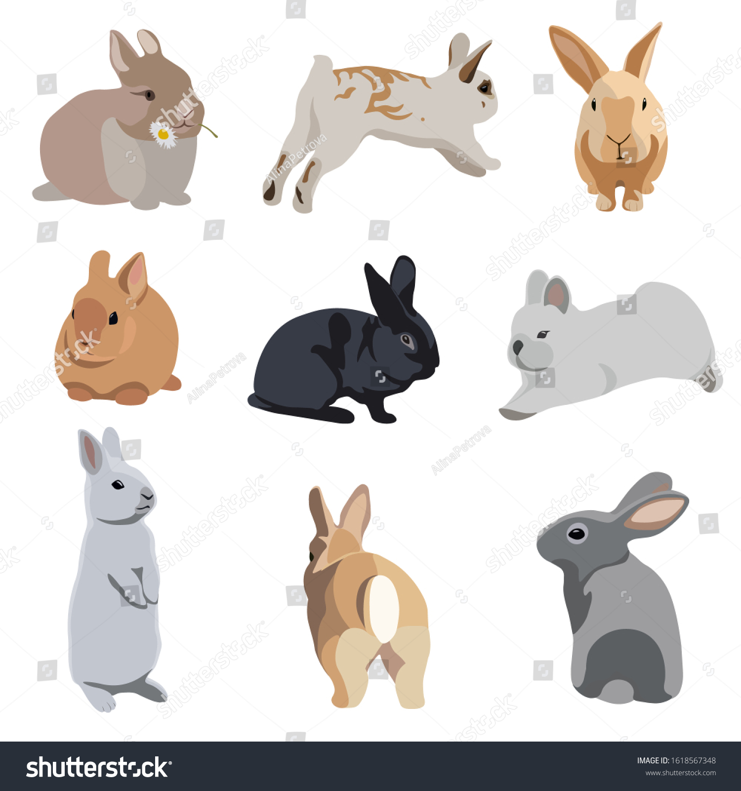 Set Realistic Flat Bunny Rabbit Vector Stock Vector (Royalty Free ...