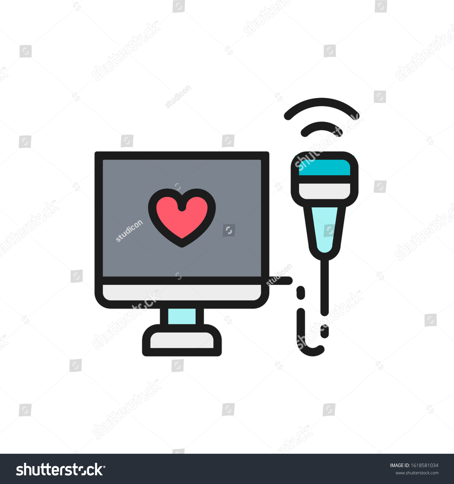 Echocardiogram Heart Ultrasound Color Line Icon Stock Vector (Royalty