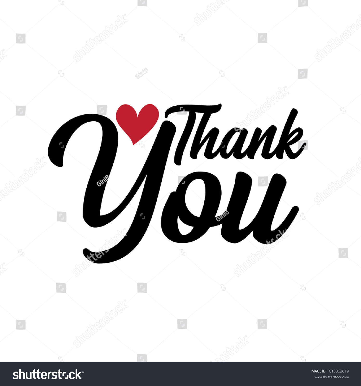 Thank You Handwritten Text Red Heart Stock Vector (Royalty Free ...