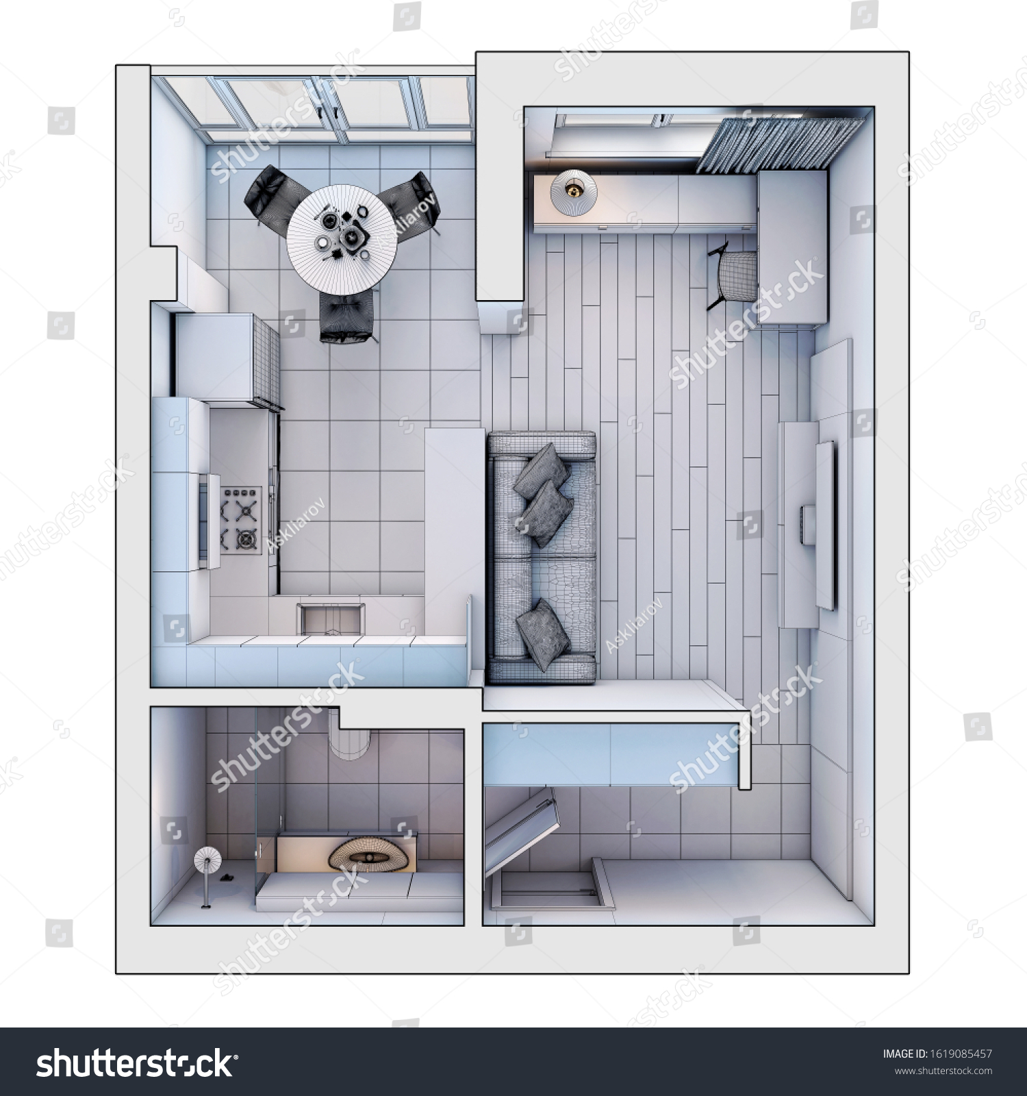 Floor Plan Apartment Geometric Grid View Stock Illustration 1619085457 ...