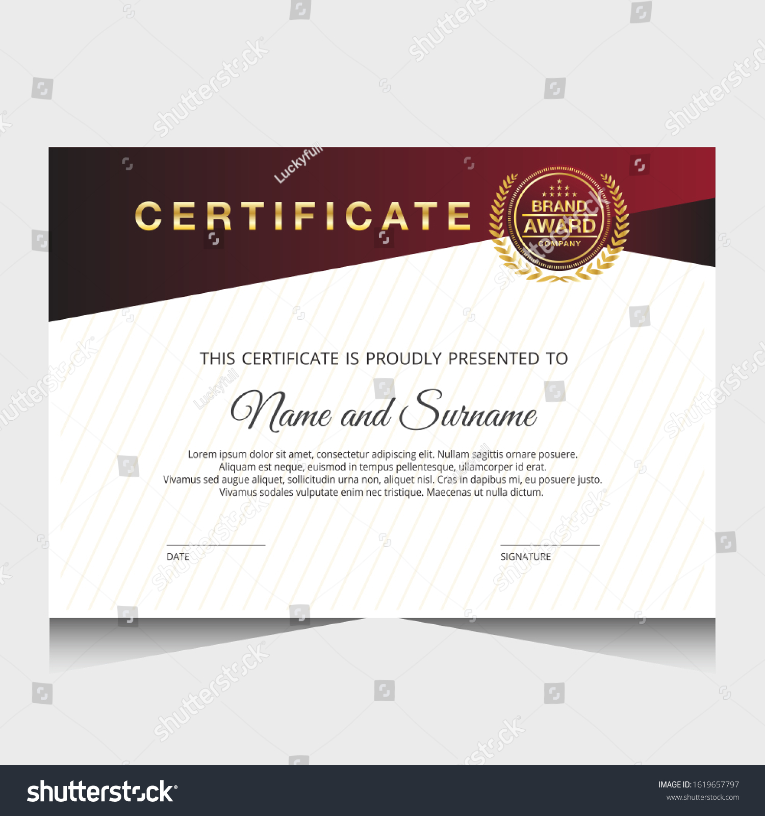 Certificate Template Red Fold Color Suitable Stock Vector (Royalty Free ...