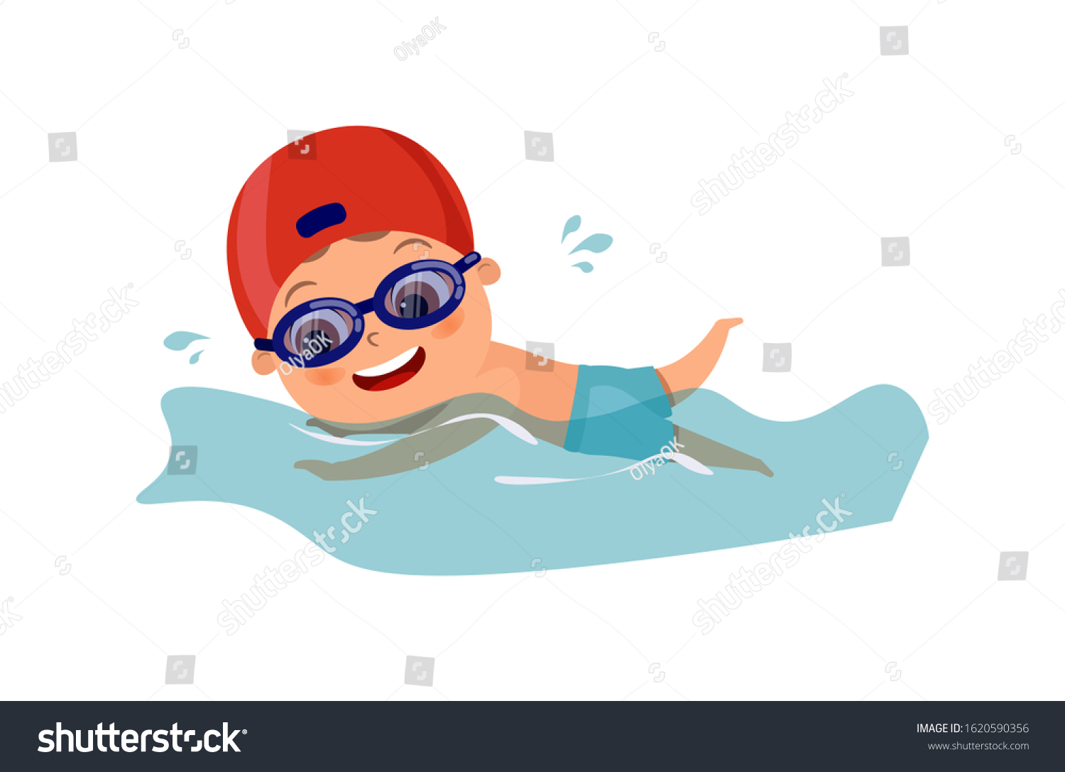 Happy Cute Kid Boy Swims Cute Stock Vector (Royalty Free) 1620590356 ...