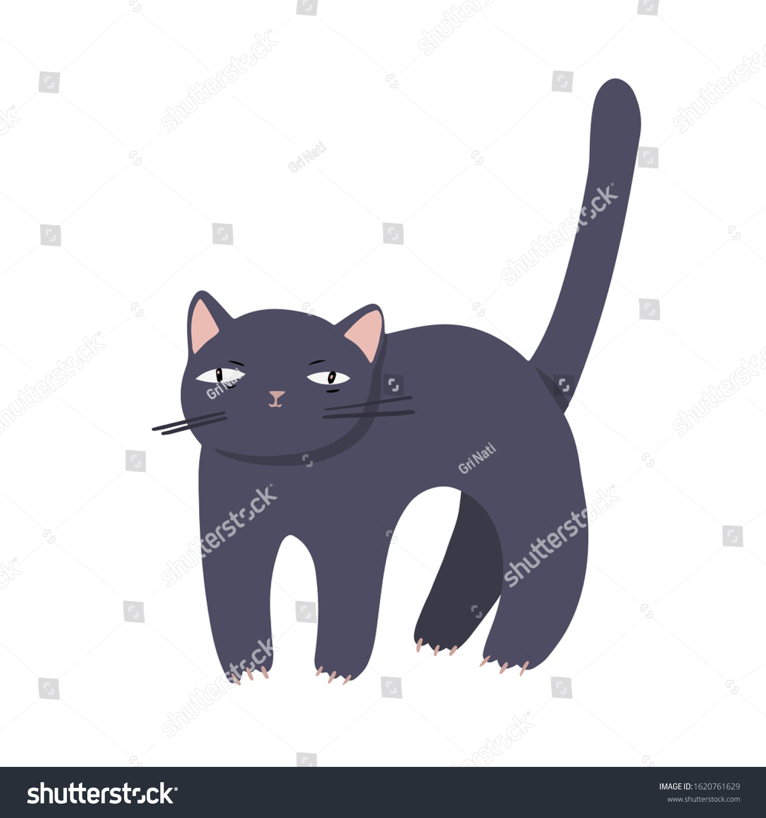 Frightened Cartoon Black Cat Pink Nose Stock Vector (Royalty Free ...