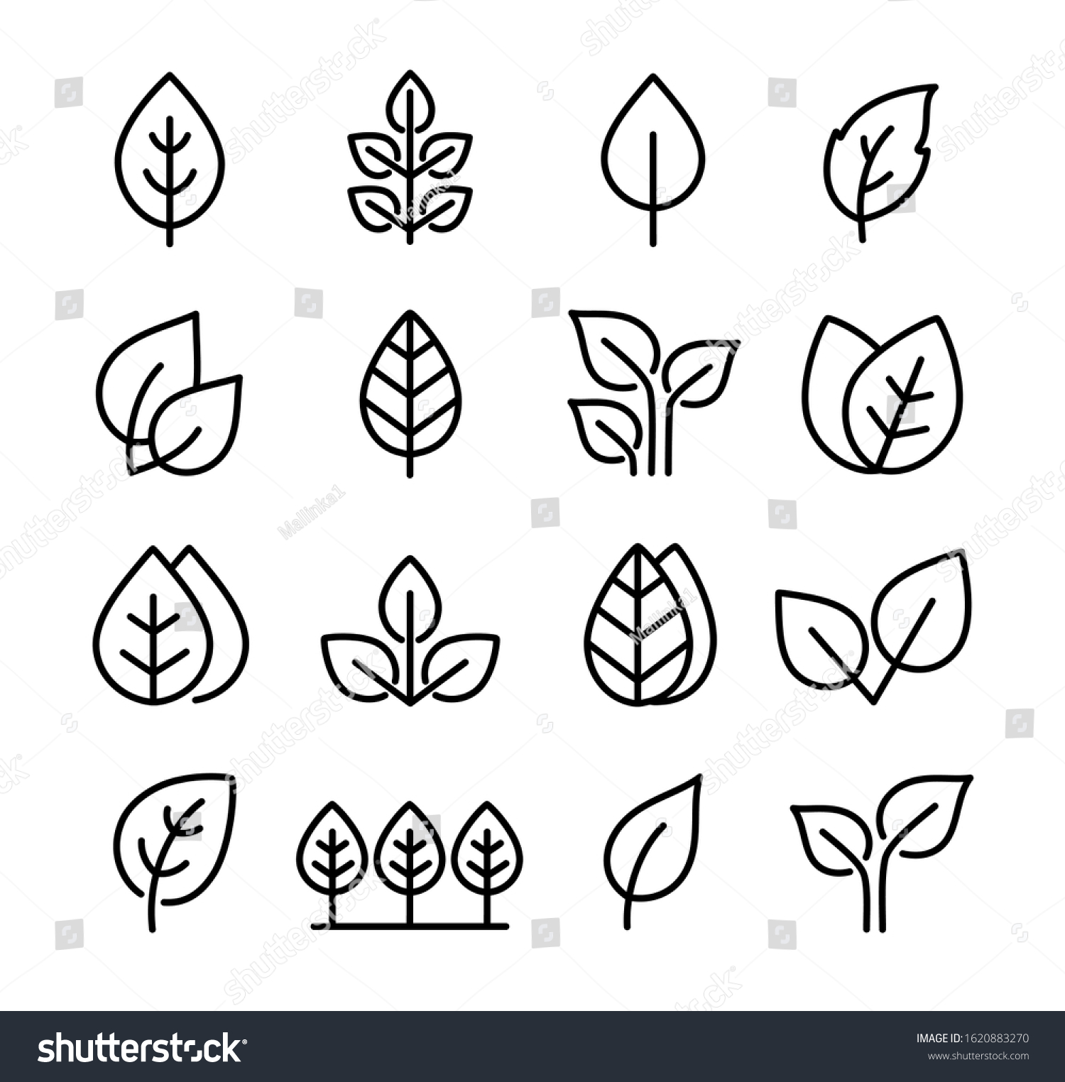 Set Black Icons Leaves Branches Trees Stock Vector (Royalty Free ...