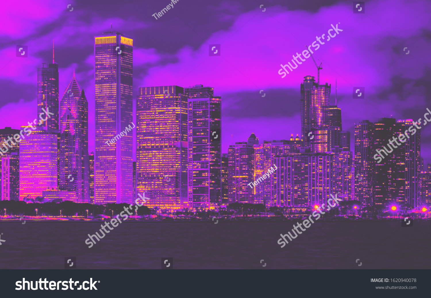 Downtown Chicago Cityscape Skyline Night Lake Stock Photo 1620940078 ...