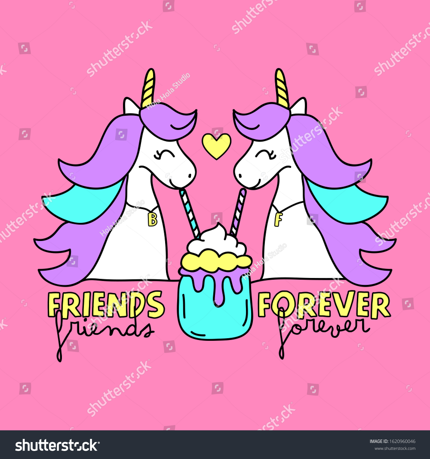 Best Friends Unicorn Vector Slogan Print Stock Vector (Royalty Free