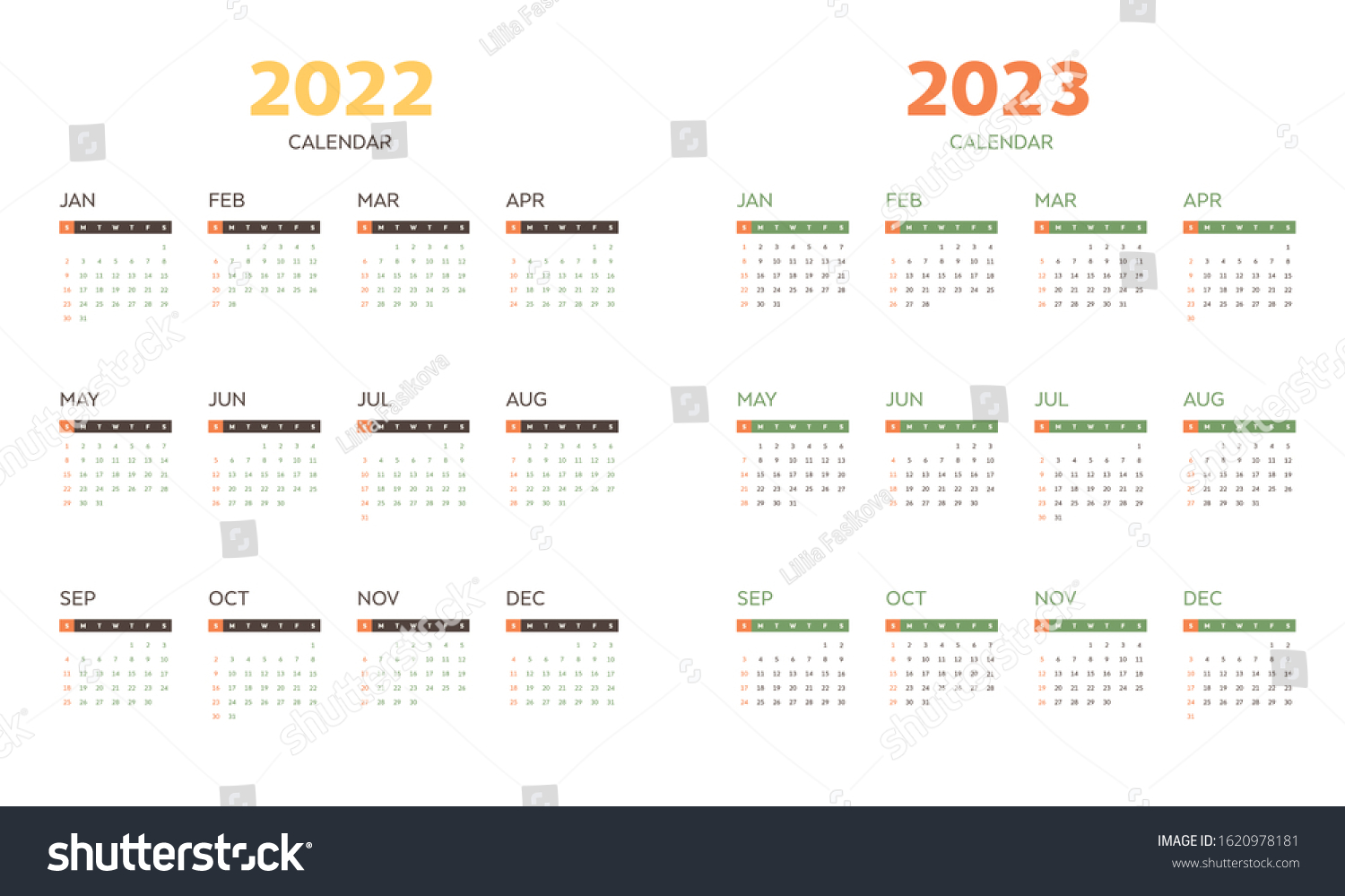Color Calendar Layout 2022 2023 Years Stock Vector (Royalty Free ...