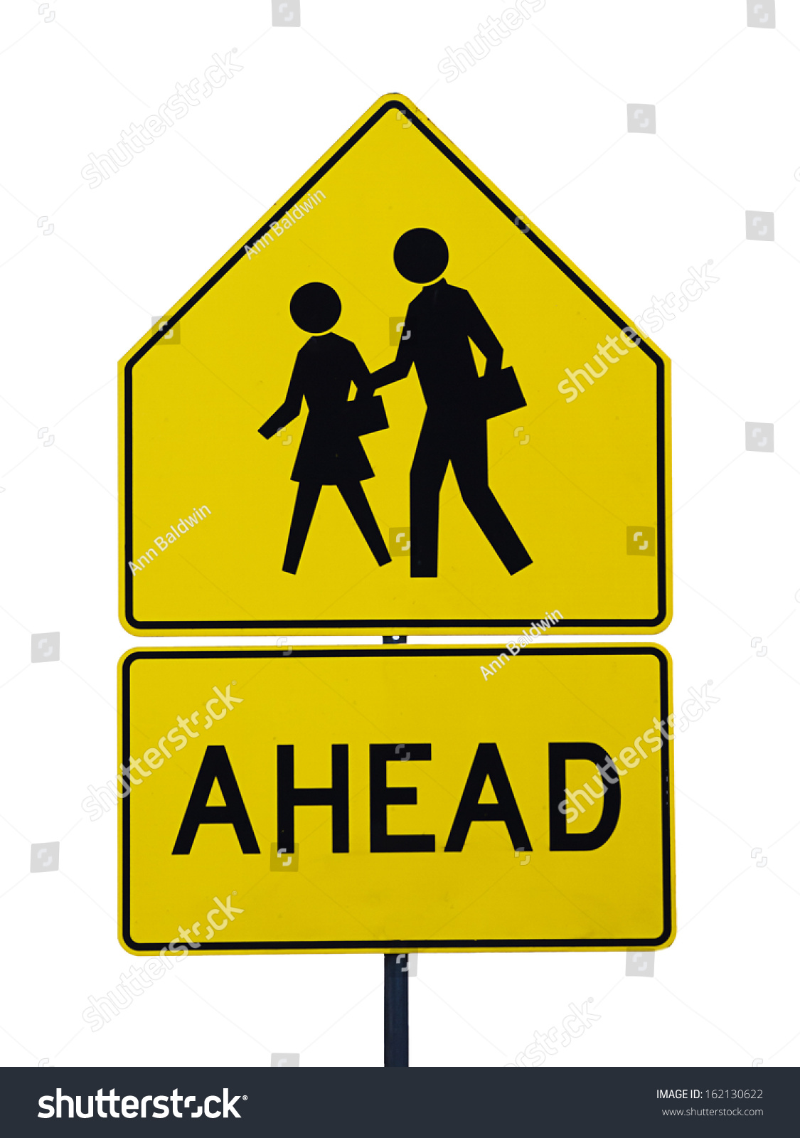 Warning Sign Pedestrians Crossing Road Ahead Stock Photo 162130622 ...