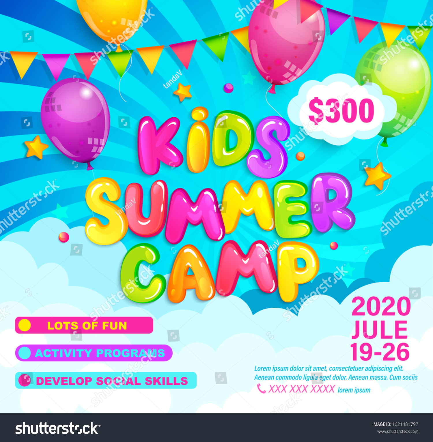 Kids Summer Camp Invitation Flyer Template Stock Vector (Royalty Free ...