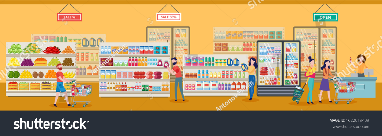 Shopping Concept People Cartoon Characters Walking Stock Vector ...