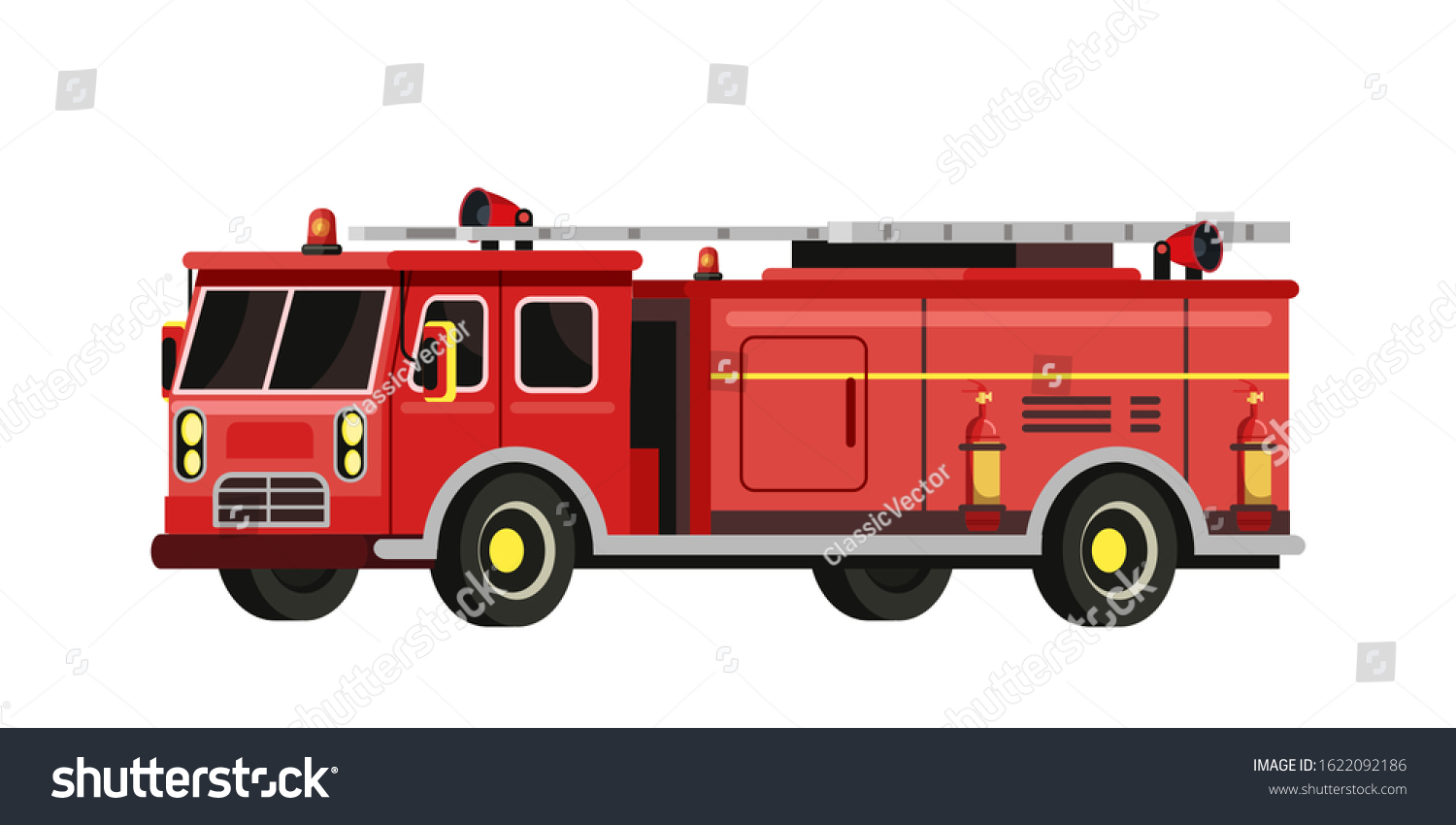 Firefighter Red Truck Flat Vector Illustration Stock Vector (Royalty ...