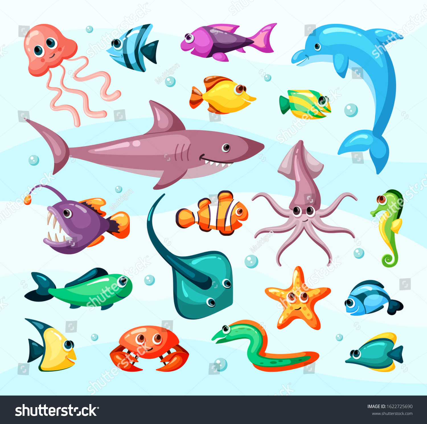 Underwater Life Fish Colorful Flat Vector Stock Vector (Royalty Free ...