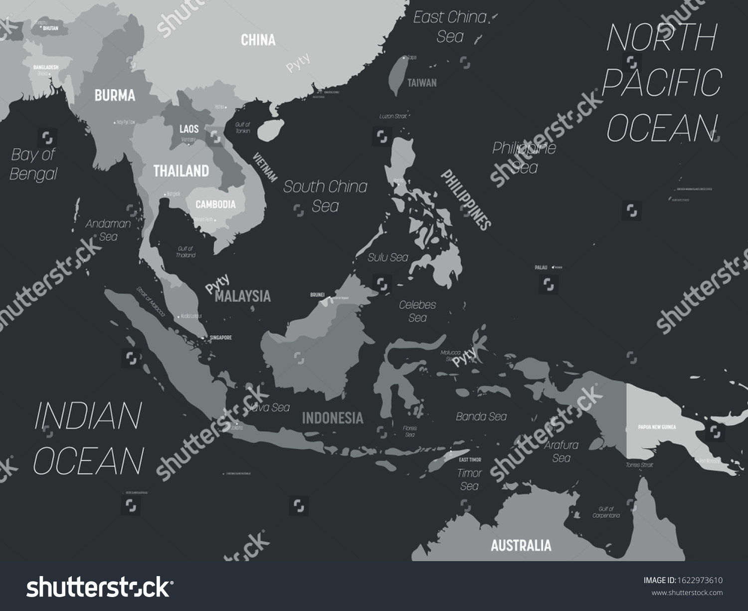 Southeast Asia Map Grey Colored On Stock Vector (Royalty Free ...