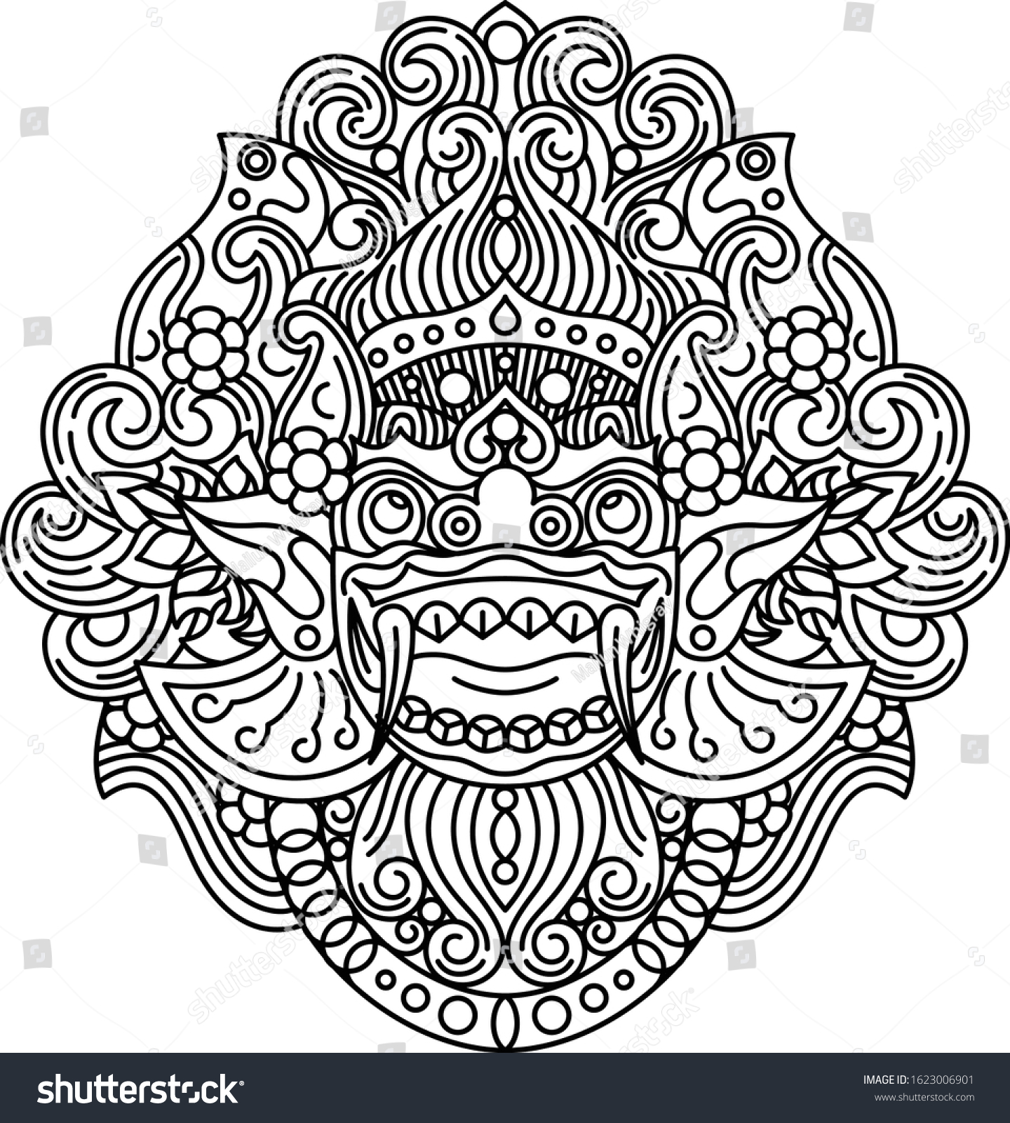 Linear Vector Illustration Traditional Barong Mask Stock Vector ...