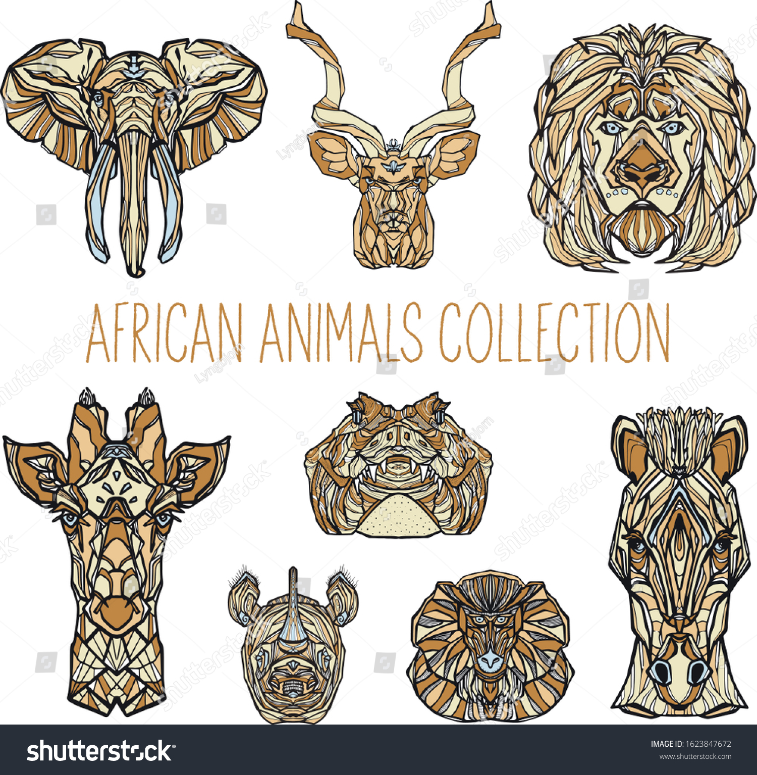 African Animals Set Eight Vector Illustrations Stock Vector (Royalty ...