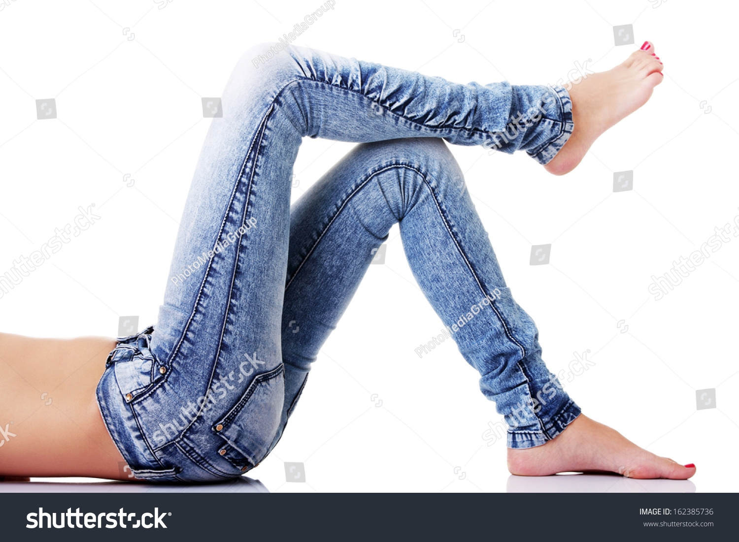 Females Legs Jeans On Floor Side Stock Photo 162385736 | Shutterstock