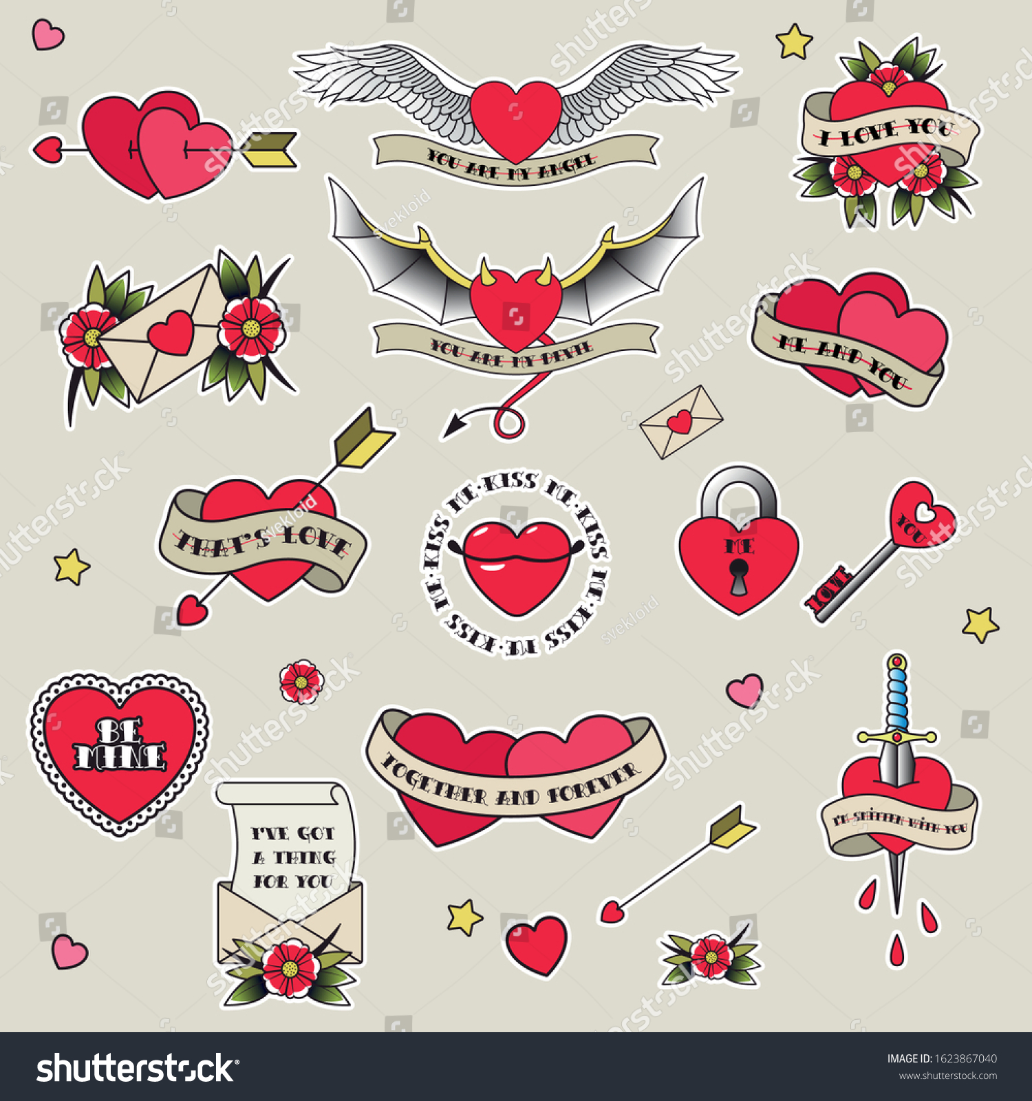 Valentines Day Tattoo Designs Old School Stock Vector (royalty Free 