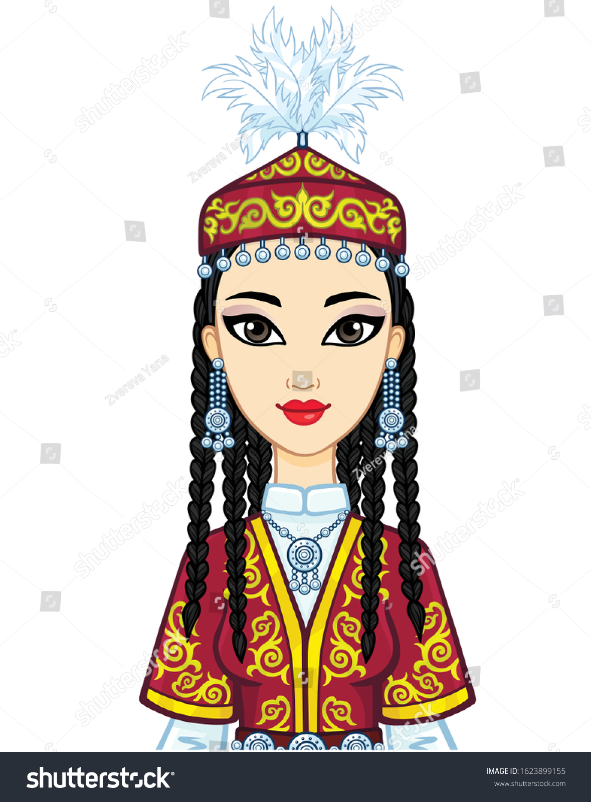 Asian Beauty Animation Portrait Beautiful Girl Stock Vector (Royalty ...