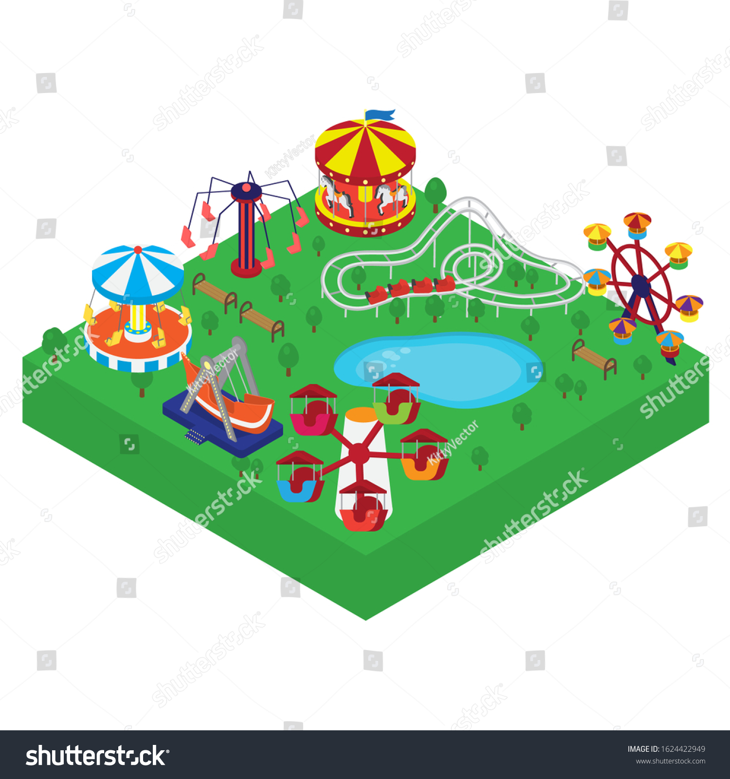 Amusement Park Vector Isometric Illustration Different Stock Vector ...